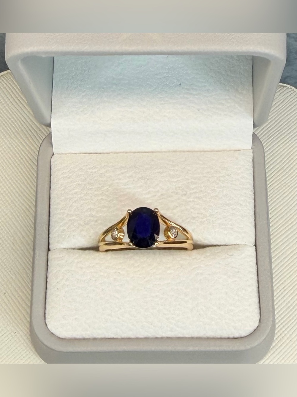 Exquisite 2.45CT Natural Blue Sapphire 18K Gold Plated over 925 SS Ring Size 8